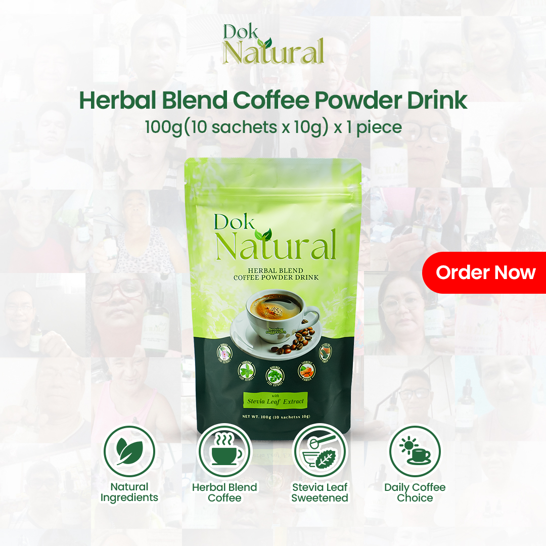 DOK NATURAL Herbal Blend Coffee Powder Drink – Natural Ingredients, Stevia Leaf Sweetened, 100g (10 sachets x 10g)