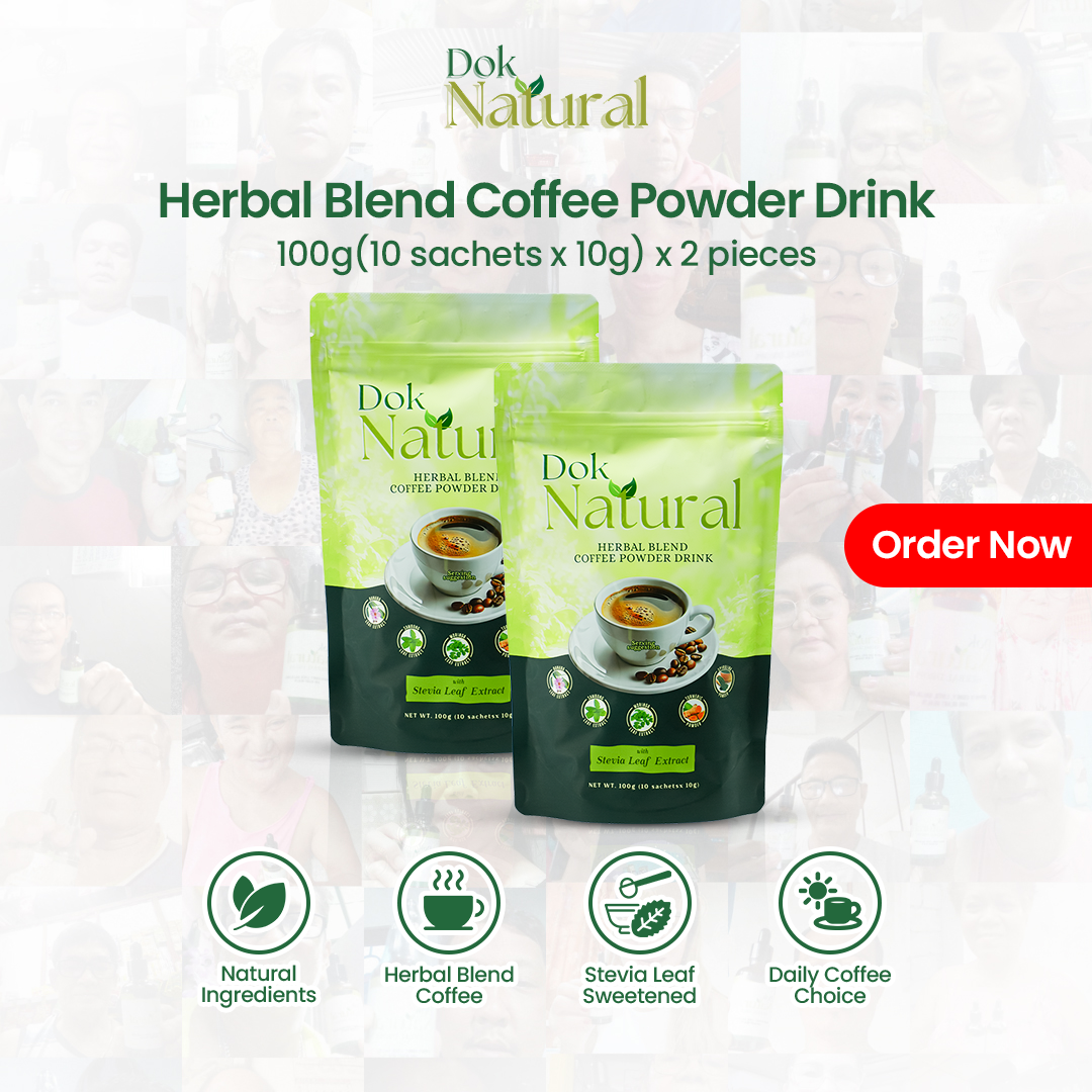 DOK NATURAL Herbal Blend Coffee Powder Drink – 2 Packs Bundle, Natural Ingredients, Stevia Leaf Sweetened, 100g each
