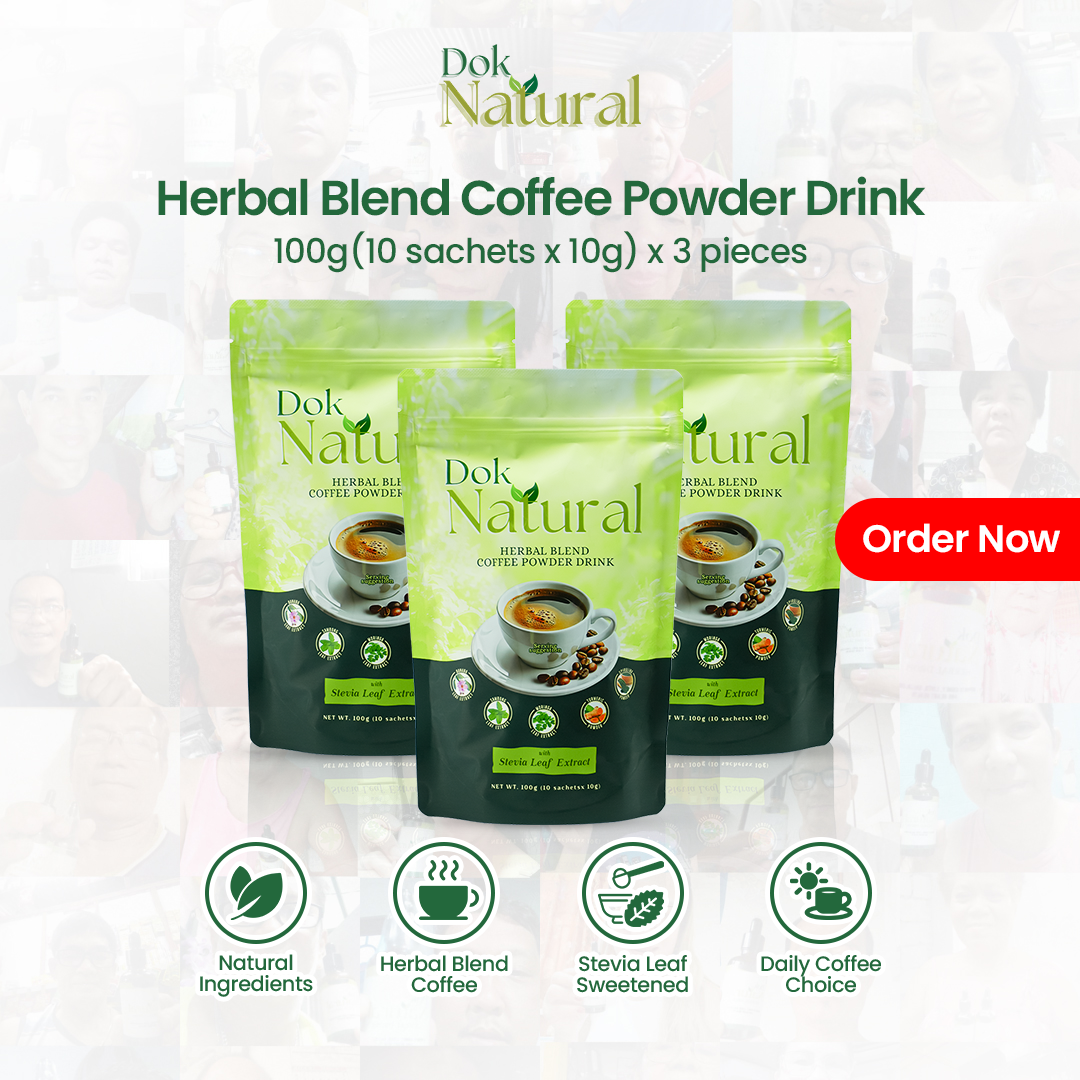 DOK NATURAL Herbal Blend Coffee Powder Drink – 3 Packs Bundle, Natural Ingredients, Stevia Leaf Sweetened, 100g each