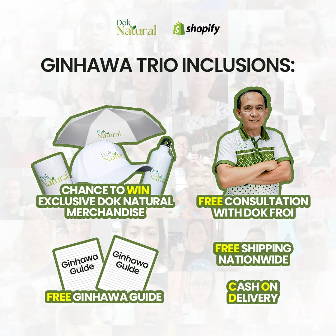 Dok Natural Ginhawa Trio inclusions: free merchandise raffle, free consultation, free shipping, cash on delivery
