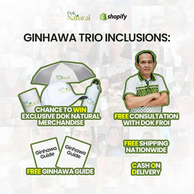 Dok Natural Ginhawa Trio inclusions: free merchandise raffle, free consultation, free shipping, cash on delivery