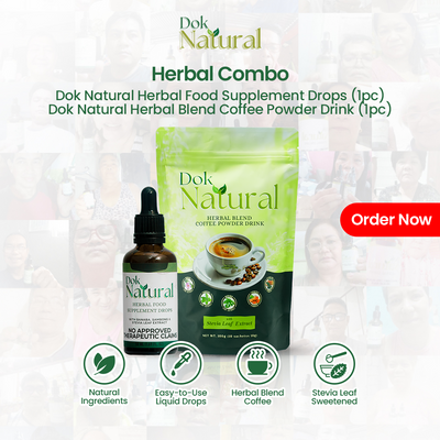 DOK NATURAL Herbal Combo – Herbal Food Supplement Drops and Herbal Blend Coffee Powder Drink, Natural Ingredients, Stevia Leaf Sweetened