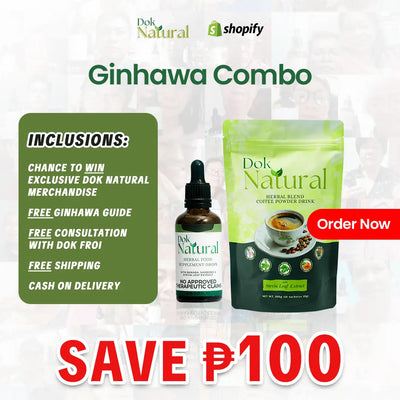 Ginhawa Combo – Dok Natural Herbal Food Supplement Drops & Herbal Blend Coffee Powder Drink Bundle