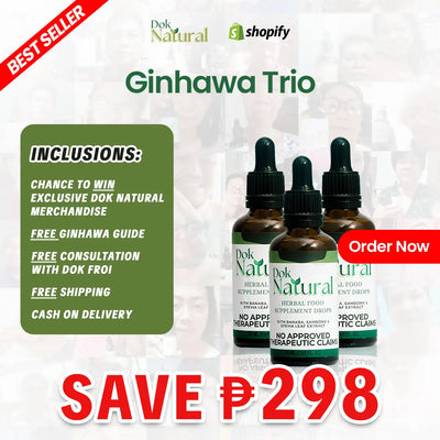 Ginhawa Trio – Dok Natural Herbal Food Supplement Drops 3-Bottle Bundle with Banaba, Sambong & Stevia Leaf Extract
